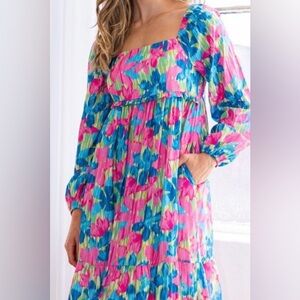 ODDI  Floral Square Neck Smocked dress in size M  85% Rayon maternity dress